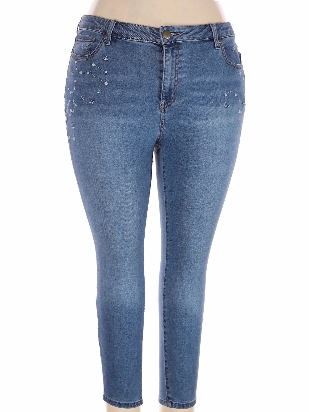 Women's Blue Skinny Jeans with Constellation Embroidery